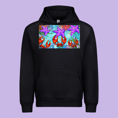 Crab And Starfish  Cup Urban Hoodie Designed By Barkaloodesign
