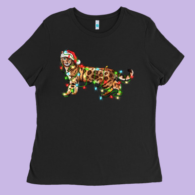 Christmas Bengal Cat Ladies Tee Designed By Lillyallendesigns