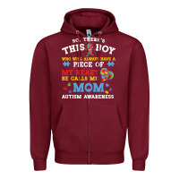 Burgundy LIL Autism Mom Zipper Hoodie - CowhideDigitalArt