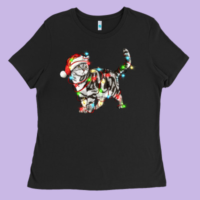 Christmas American Shorthair Cat Ladies Tee Designed By Lillyallendesigns