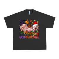 Pigment Black Happy Hallothanksmas Pigs Urban Heavy Tee - NancyCooperArtShop