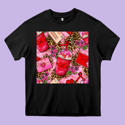 Valentines Day Coffee Cups And Love Letter With Xoxo And Leopard Seaml Heavy Core Tee Designed By Bundleandbundleshop