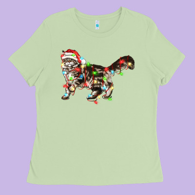 Christmas Christmas Maine Coon Cat Cat Ladies Tee Designed By Lillyallendesigns