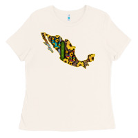 Bone Guerrero Mexico Serape Cactus Sunflower Map Ladies Tee - RanaPortraitStore