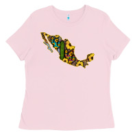 Bubblegum Pink Guerrero Mexico Serape Cactus Sunflower Map Ladies Tee - RanaPortraitStore
