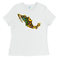 White Guerrero Mexico Serape Cactus Sunflower Map Ladies Tee - RanaPortraitStore