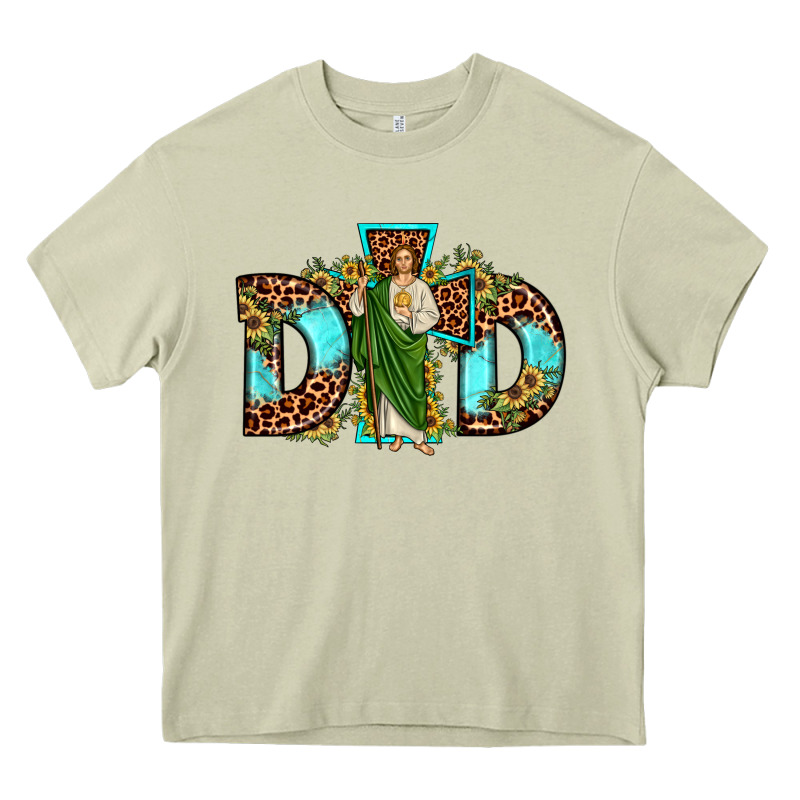 Dad San Judas Sunflower Leopard Turquoise Heavy Core Tee by JahusDesignShop | Teevron