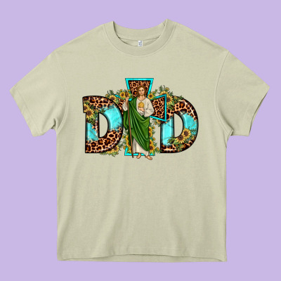 Dad San Judas Sunflower Leopard Turquoise Heavy Core Tee Designed By Jahusdesignshop