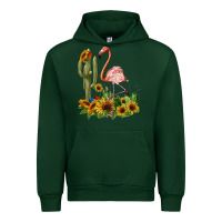 Forest Green flamingo with cactus and sunflowers Urban Hoodie - BarkalooDesign