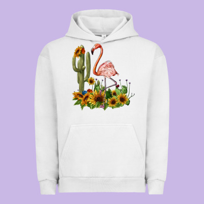 Flamingo With Cactus And Sunflowers Urban Hoodie Designed By Barkaloodesign