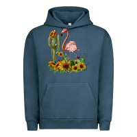 Pigment Midnight Navy flamingo with cactus and sunflowers Urban Hoodie - BarkalooDesign