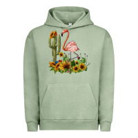 Pigment Oil Green flamingo with cactus and sunflowers Urban Hoodie - BarkalooDesign