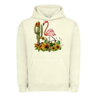 Pigment Pistachio flamingo with cactus and sunflowers Urban Hoodie - BarkalooDesign