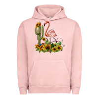 Pigment Salmon flamingo with cactus and sunflowers Urban Hoodie - BarkalooDesign
