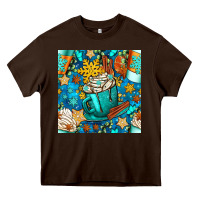 Chocolate Brown winter coffee cups and snow with plaid seamless pattern bbs Heavy Core Tee - BundleAndBundleShop