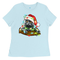 Baby Blue christmas scottish fold cat Ladies Tee - LillyAllenDesigns
