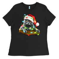 Black christmas scottish fold cat Ladies Tee - LillyAllenDesigns