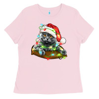 Bubblegum Pink christmas scottish fold cat Ladies Tee - LillyAllenDesigns