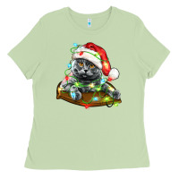 Matcha christmas scottish fold cat Ladies Tee - LillyAllenDesigns