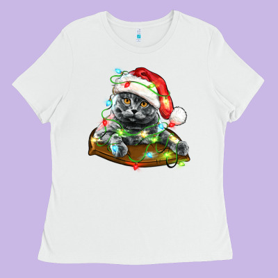 Christmas Scottish Fold Cat Ladies Tee Designed By Lillyallendesigns