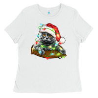 White christmas scottish fold cat Ladies Tee - LillyAllenDesigns