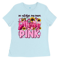 Baby Blue in october we wear pink football Ladies Tee - LillyAllenDesigns