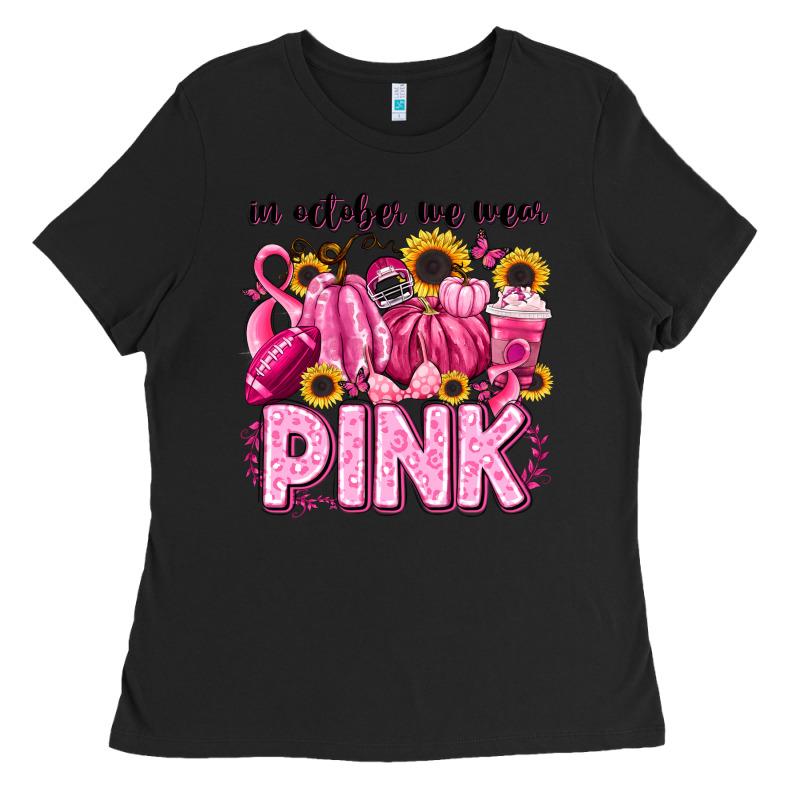 In October We Wear Pink Football Ladies Tee by LillyAllenDesigns | Teevron