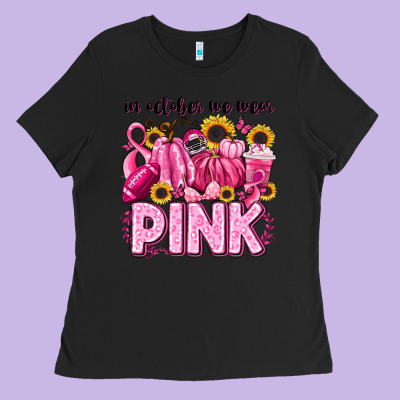In October We Wear Pink Football Ladies Tee Designed By Lillyallendesigns