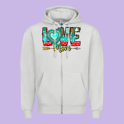 Love Mom Zipper Hoodie Designed By Cowhidedigitalart