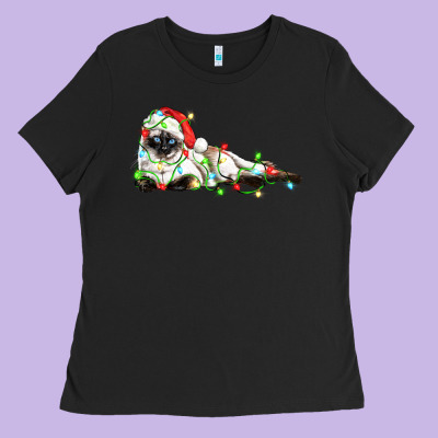 Christmas Siamese Cat Ladies Tee Designed By Lillyallendesigns
