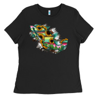 Black Guerrero Mexico Sunflower Map Ladies Tee - RanaPortraitStore