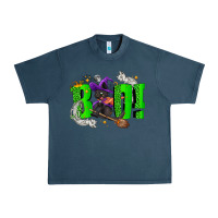 Midnight Navy Boo! with black cat Halloween Urban Heavy Tee - NancyCooperArtShop