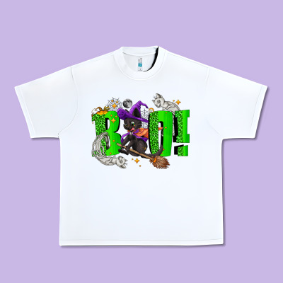 Boo! With Black Cat Halloween Urban Heavy Tee Designed By Nancycooperartshop