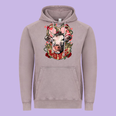 Cow Valentine's Day Love Vintage Hoodie Designed By Howdyjamesfarm