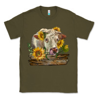 Army Green charolais cow with sunflowers Classic Tee - LillyAllenDesigns
