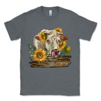 Charcoal Heather charolais cow with sunflowers Classic Tee - LillyAllenDesigns