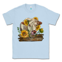 Dusty Blue charolais cow with sunflowers Classic Tee - LillyAllenDesigns