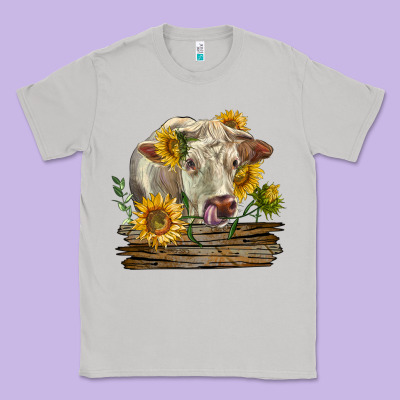 Charolais Cow With Sunflowers Classic Tee Designed By Lillyallendesigns