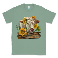 Sage charolais cow with sunflowers Classic Tee - LillyAllenDesigns