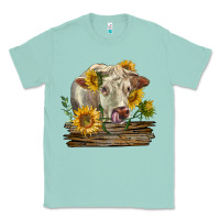 Seafoam charolais cow with sunflowers Classic Tee - LillyAllenDesigns