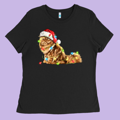 Christmas Persian Cat Ladies Tee Designed By Lillyallendesigns