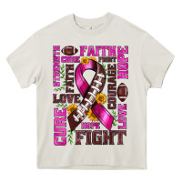 Breast Cancer American Football Ribbon Love Cure Fight Bbs Heavy Core Tee | Teevron