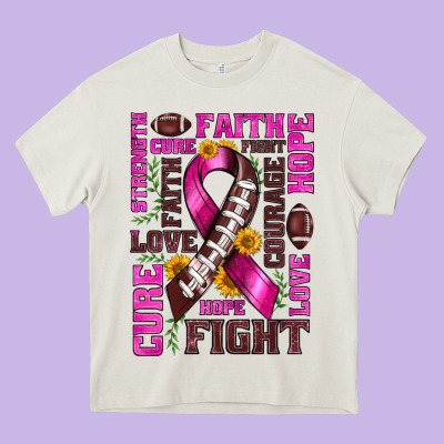 Breast Cancer American Football Ribbon Love Cure Fight Bbs Heavy Core Tee Designed By Bundleandbundleshop