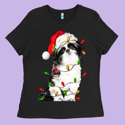 Christmas Shih Tzu Dog Ladies Tee Designed By Lillyallendesigns