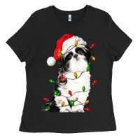 Black christmas shih tzu dog Ladies Tee - LillyAllenDesigns