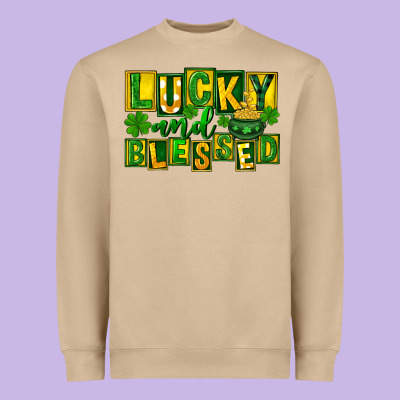 Lucky And Blessed St. Patricks Day Heavyweight Sweatshirt Designed By Fadigitalartstudio