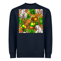 Navy St. Patrick's Goat Family With Balloons Seamless Heavyweight Sweatshirt - FaDigitalArtStudio