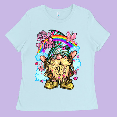 Best Mom Gnome Rainbow Clouds Butterfly Glitter Ladies Tee Designed By Lillyallendesigns