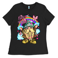 Black best mom gnome rainbow clouds butterfly glitter Ladies Tee - LillyAllenDesigns