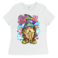 White best mom gnome rainbow clouds butterfly glitter Ladies Tee - LillyAllenDesigns